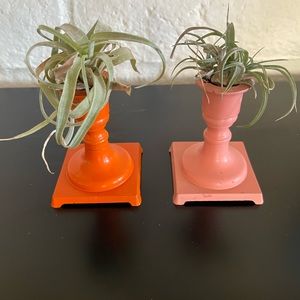 Pair of coral and pink vintage candle holders